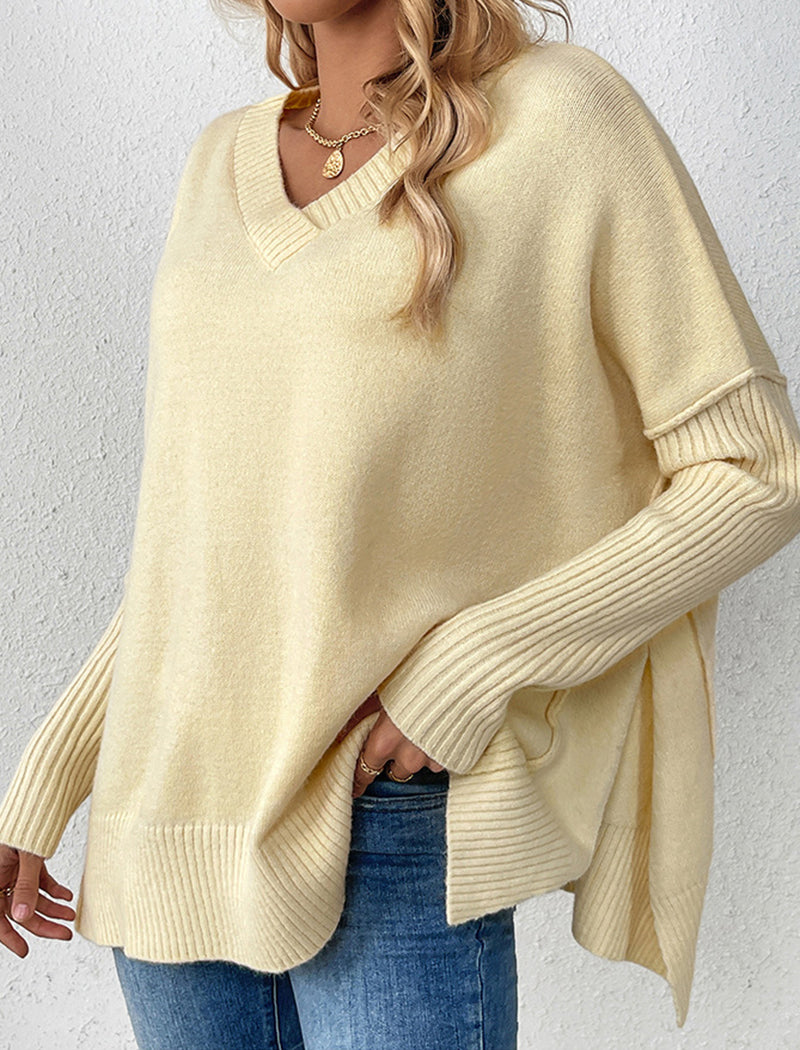 V-Neck Long Sleeve Knit Top