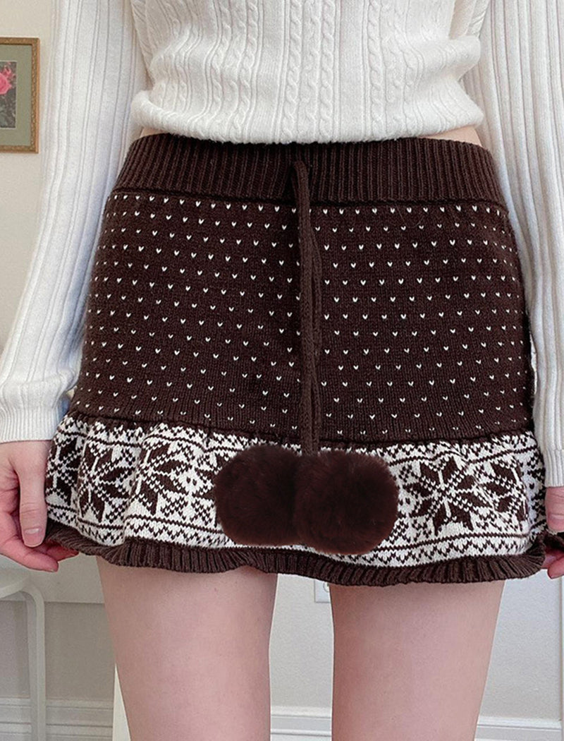 Drawstring Pom-Pom A-Line Pencil Skirt