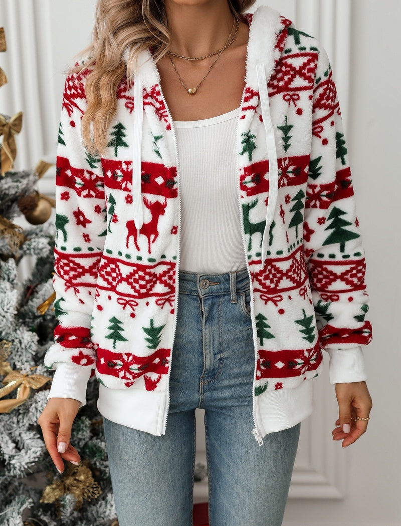 Festive Print Sherpa Jacket