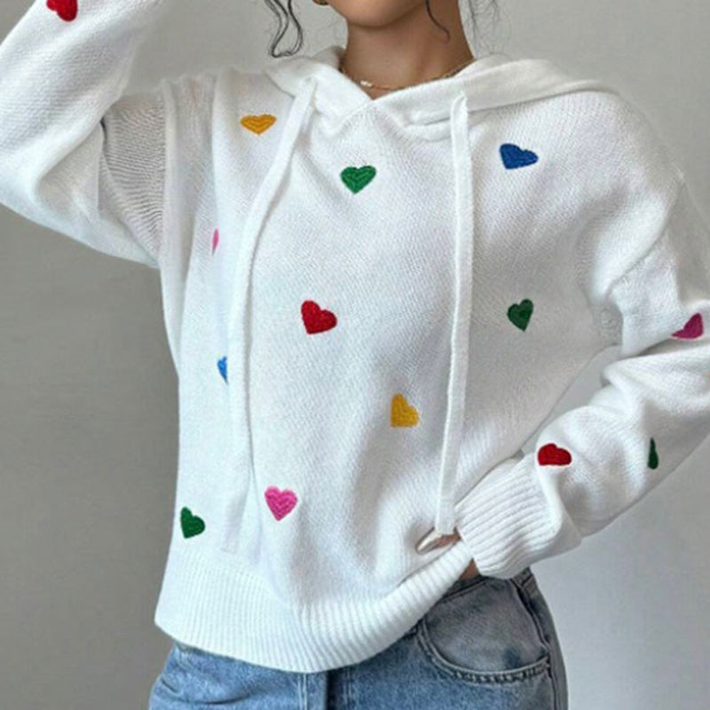 Colorful Heart Jacquard Hooded Sweater