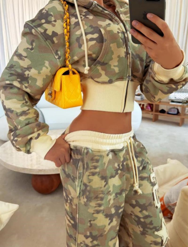 Camo Print Hoodie and Jogger Set