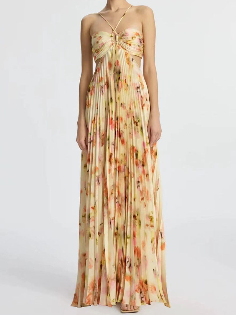 Strappy Cutout Floral Print Maxi Dress