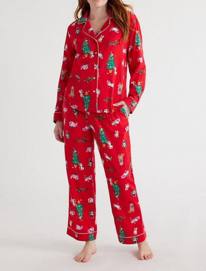 Festive Print Long Sleeve Pajama Set