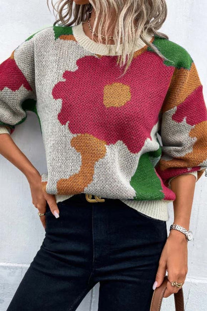 Abstract Floral Knit Sweater