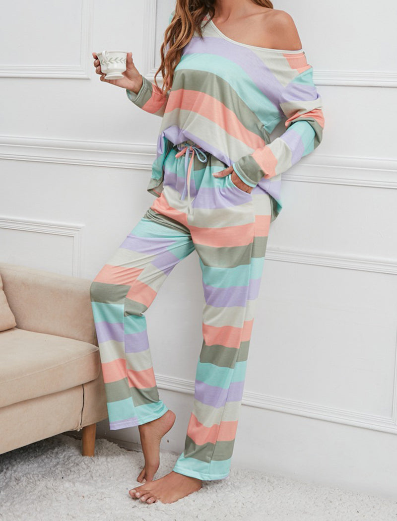 Printed Striped Loungewear Set