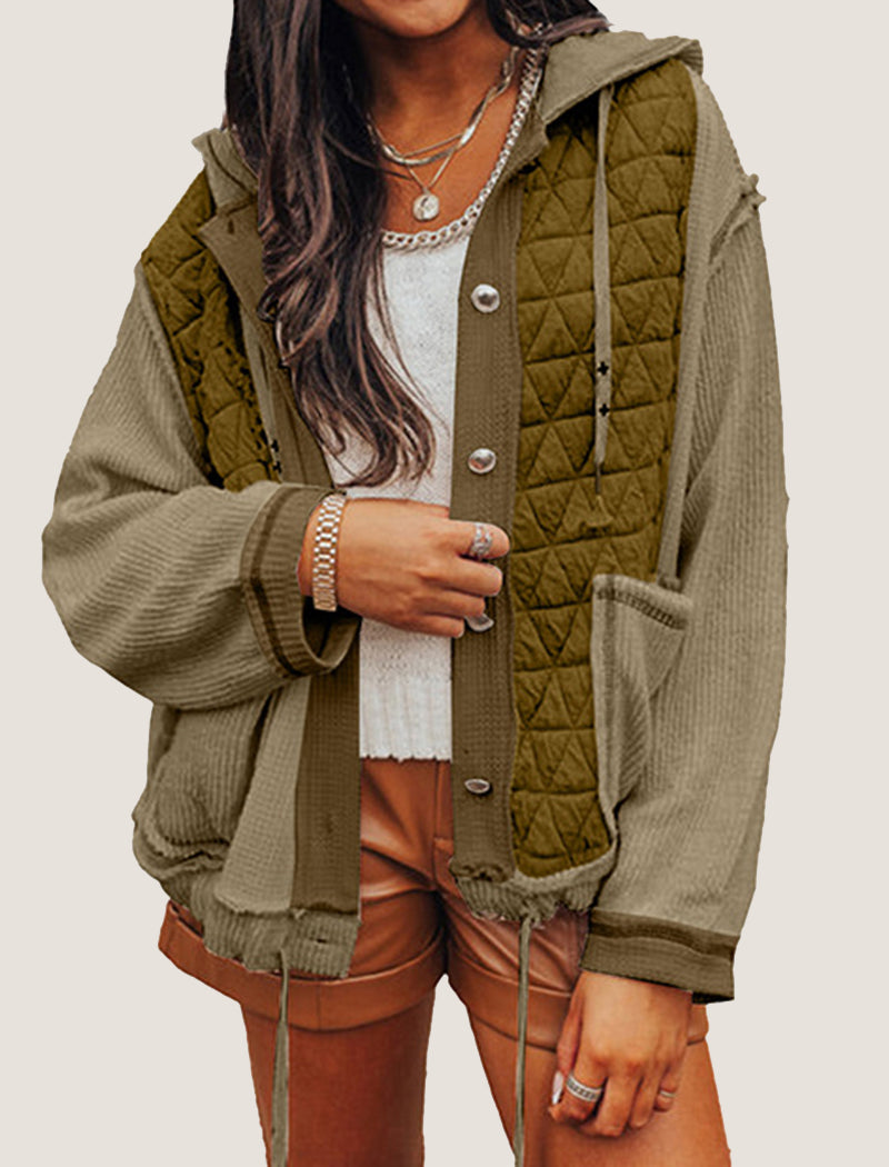 Quilted Colorblock Hooded Jacket