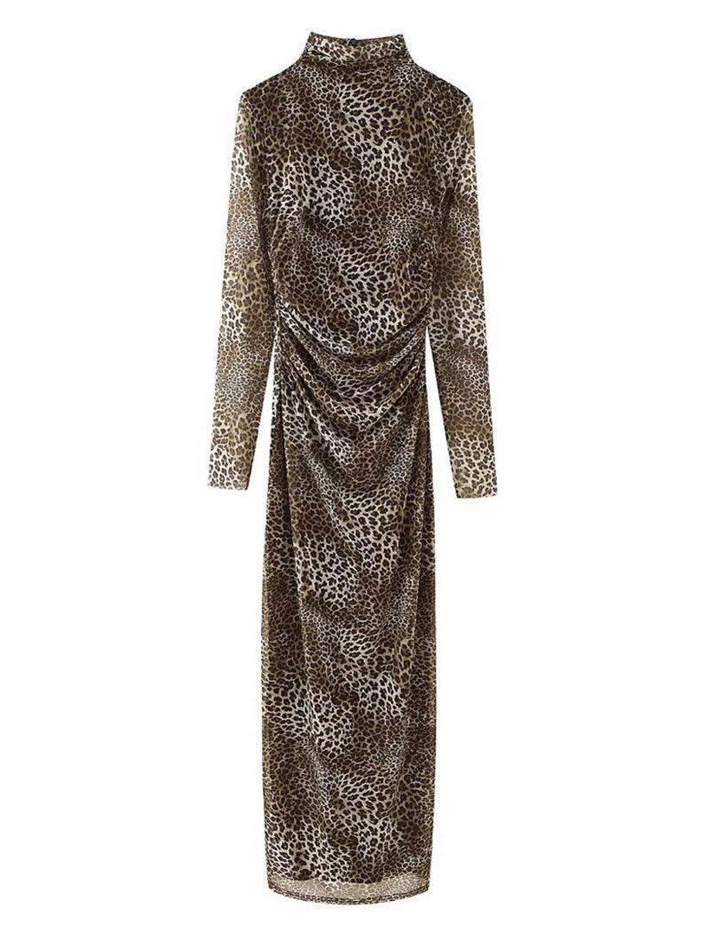 Long-Sleeve Leopard Print Bodycon Dress