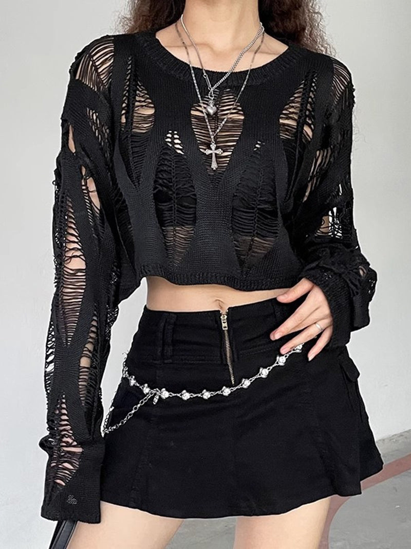 Distressed Knit Cropped Sweater