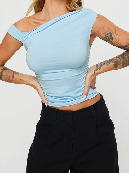 Asymmetric Pleated Crop Top