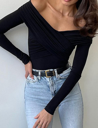 Off-Shoulder Ruched Long Sleeve Top