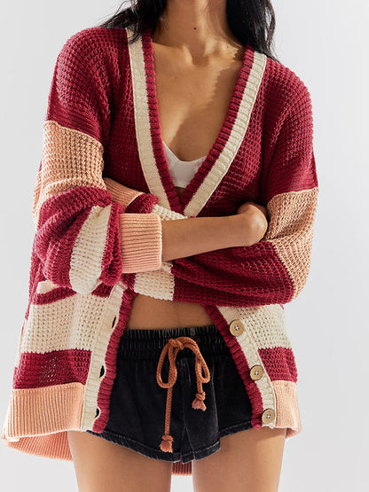 Striped Button-Up Cardigan