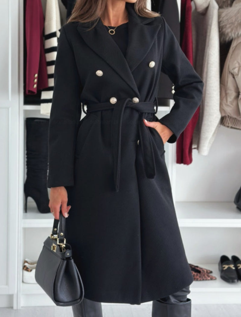 Double-Breasted Tie-Waist Wool Coat