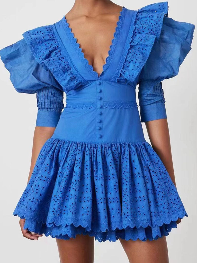 Ruffled Eyelet Mini Dress