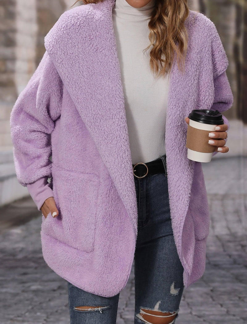 No-Button Double-Sided Fleece Cardigan