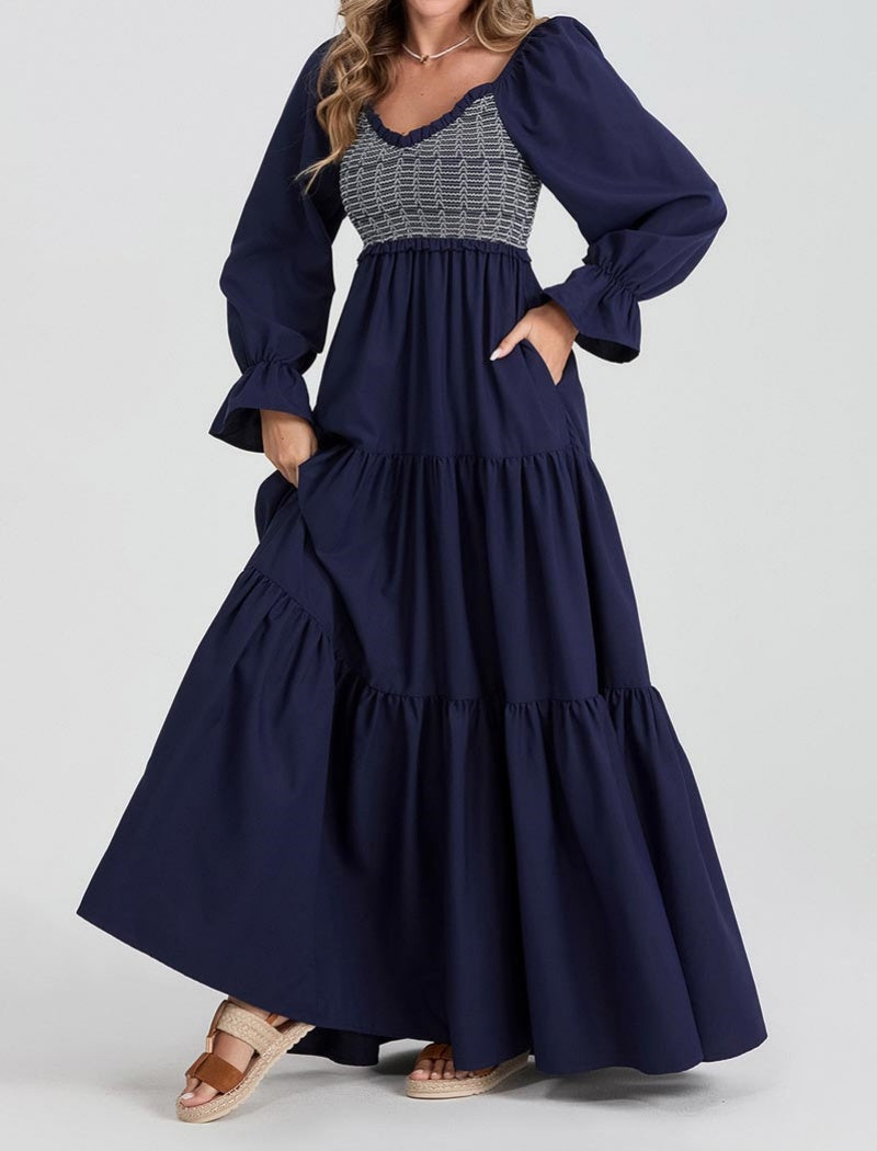 Tiered Maxi Dress with Smocked Bodice