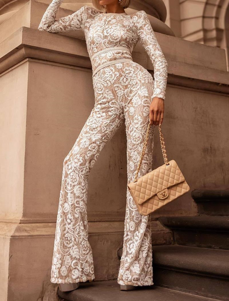 Floral Lace High-Waisted Jumpsuit
