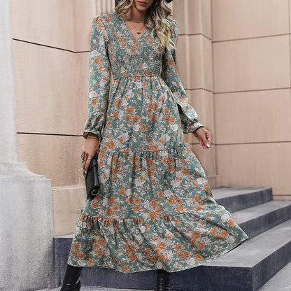 Floral Print Smocked Maxi Dress