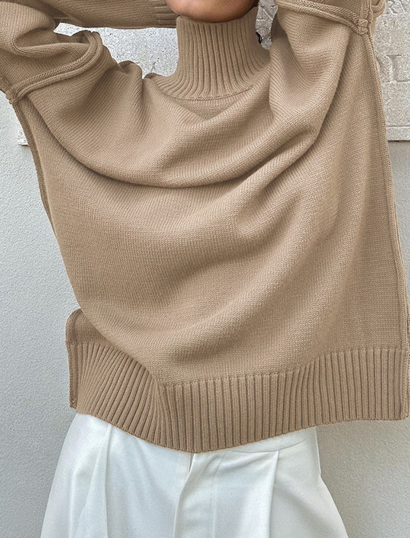 Oversized Turtleneck Sweater with Ribbed Hem