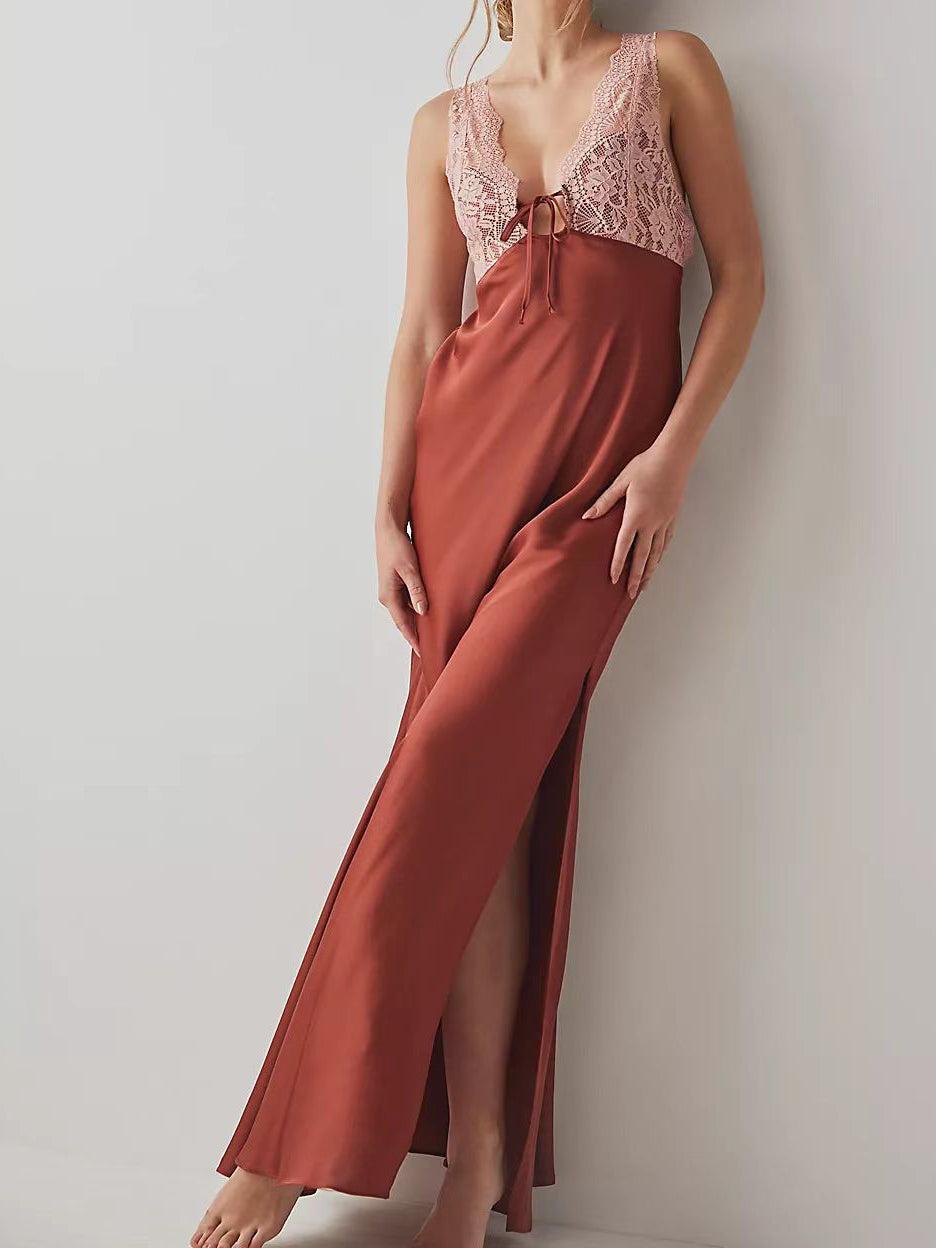 Lace Trim Slit Maxi Dress