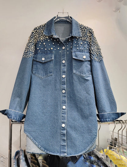 Embellished Oversized Denim Shirt