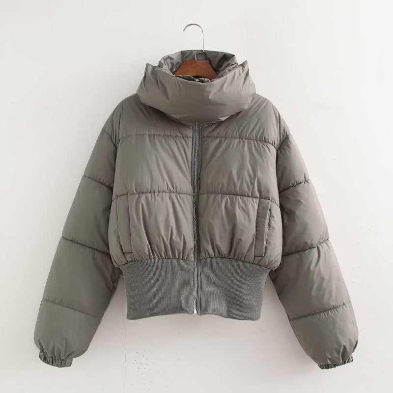 Cropped Puffer Jacket with Ribbed Hem