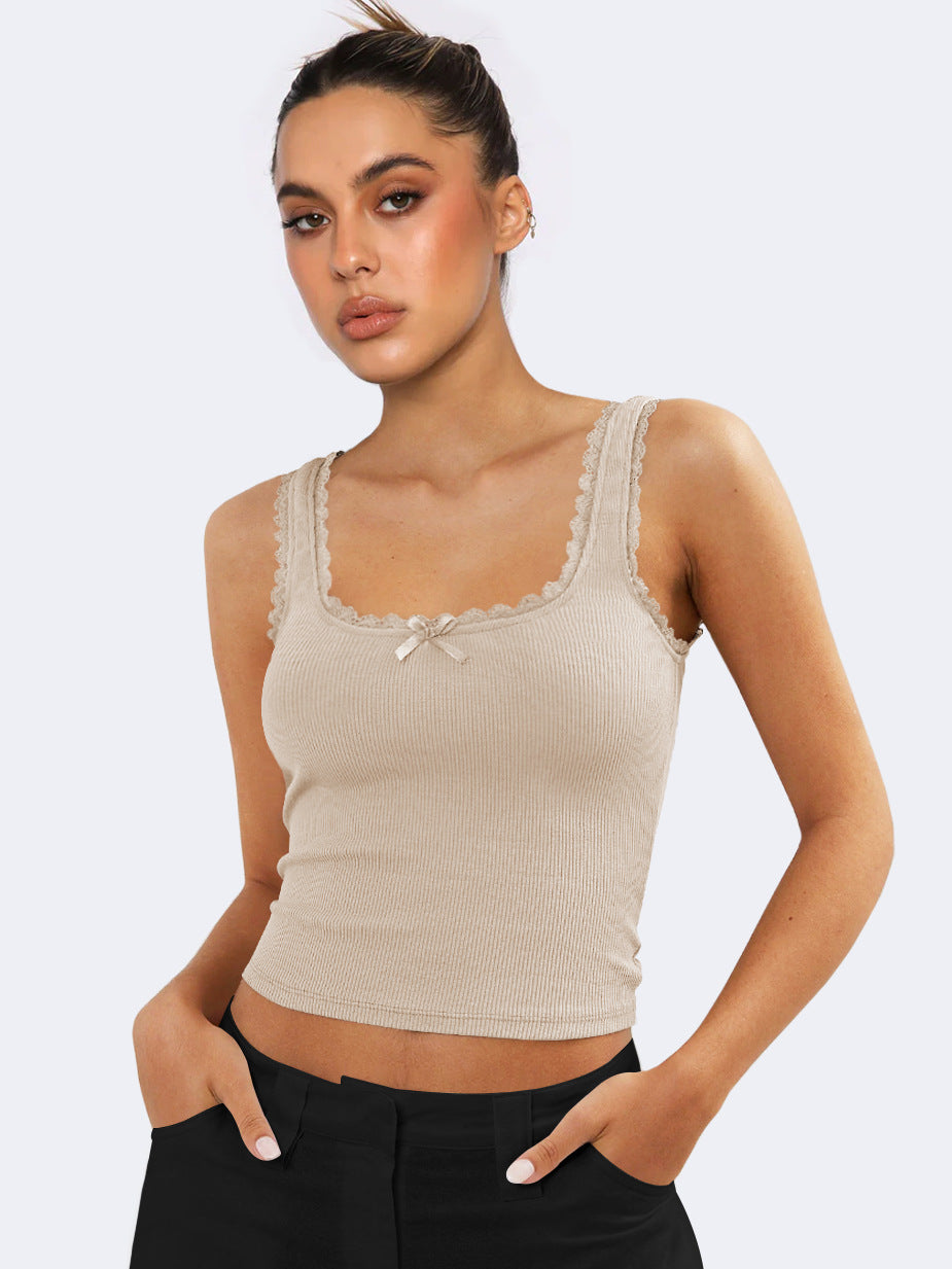 Lace Trim Knit Crop Top