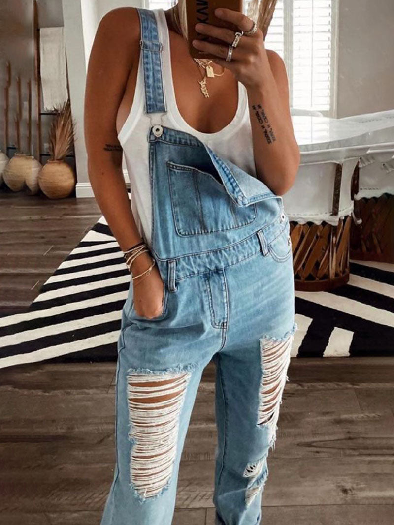 Distressed Denim Jumpsuit