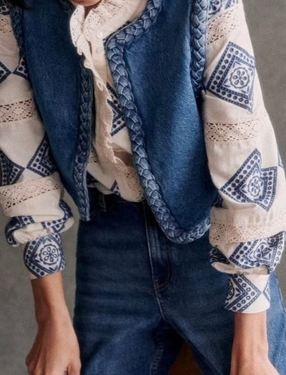 Denim Vest with Braided Trim