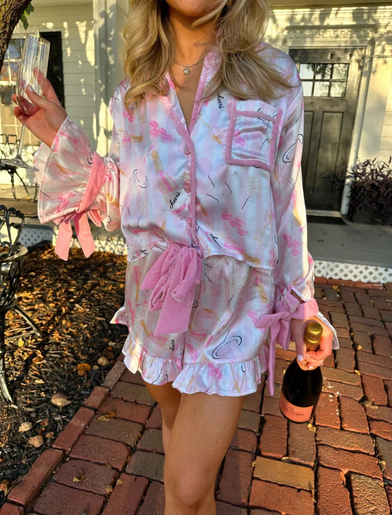 Champagne Bottle Print Pajama Set