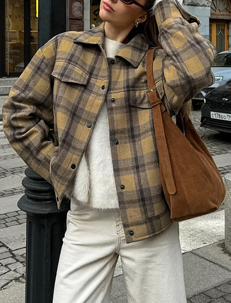Plaid Button-Up Overshirt Jacket