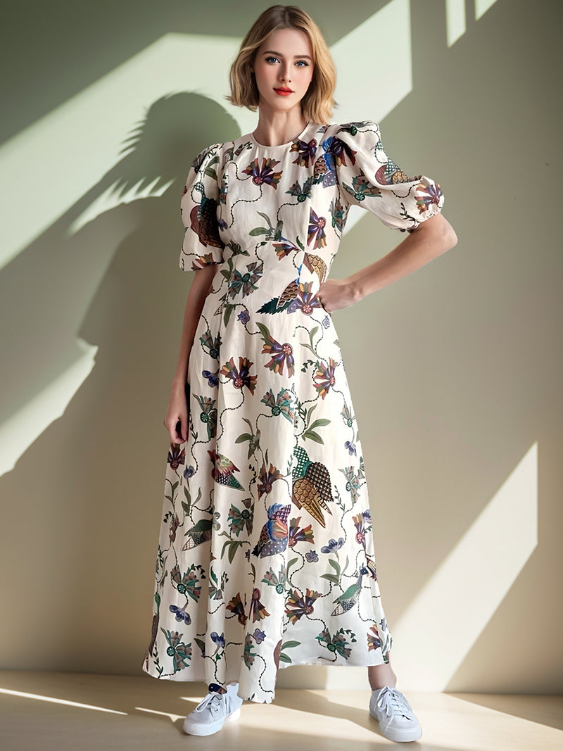 Graphic Print Smocked Maxi Dress