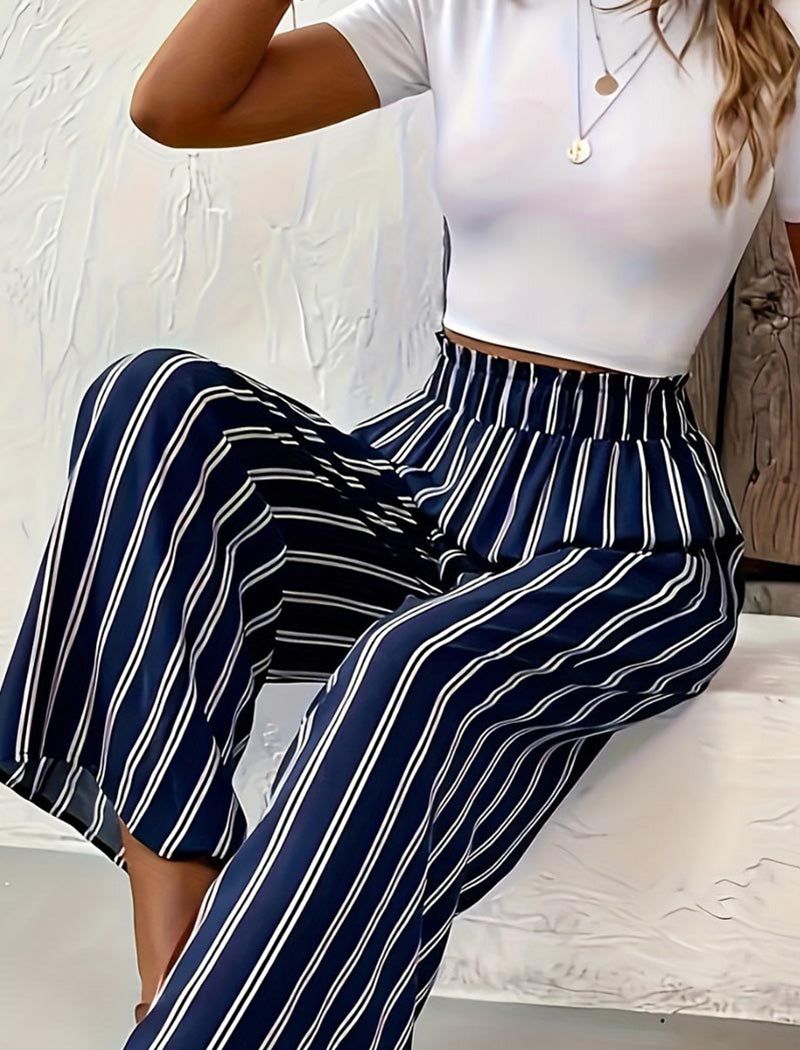 High-Rise Striped Wide-Leg Pants