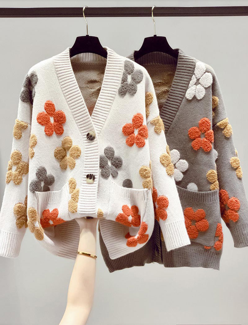 Floral Embellished Button-Up Cardigan
