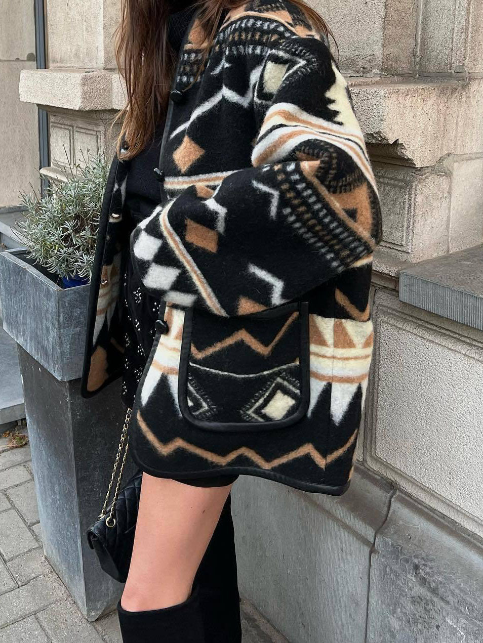 Aztec Patterned Oversized Coat