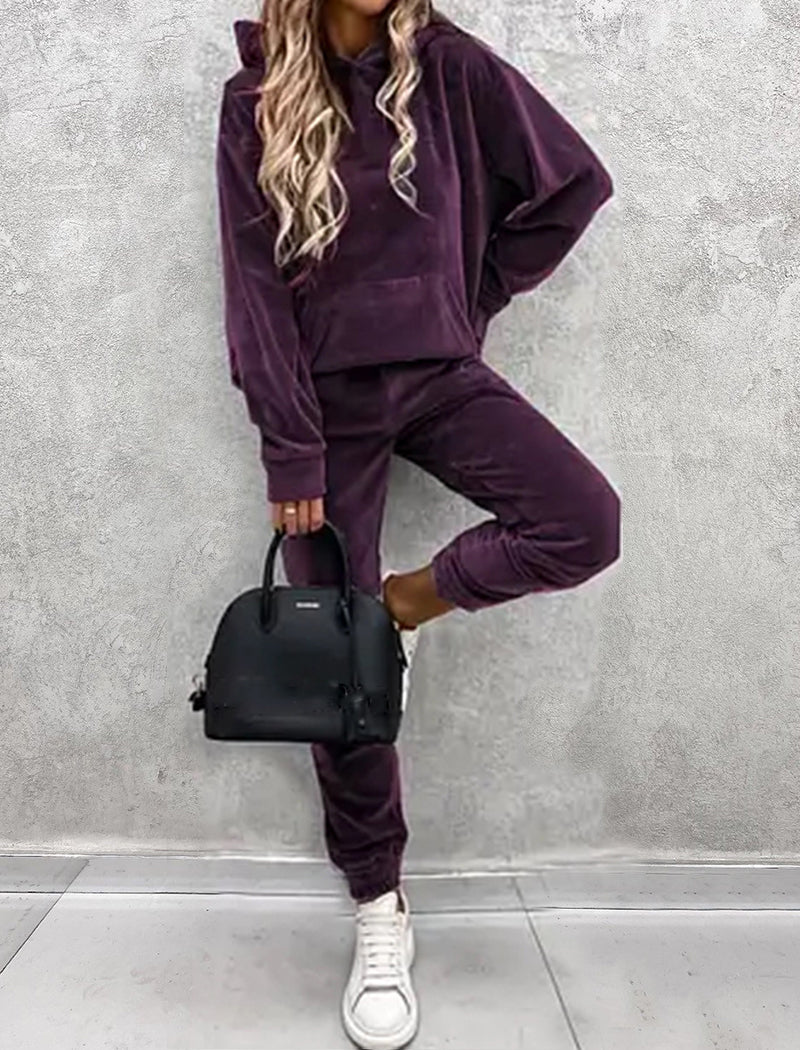 Velour Hoodie and Jogger Lounge Set