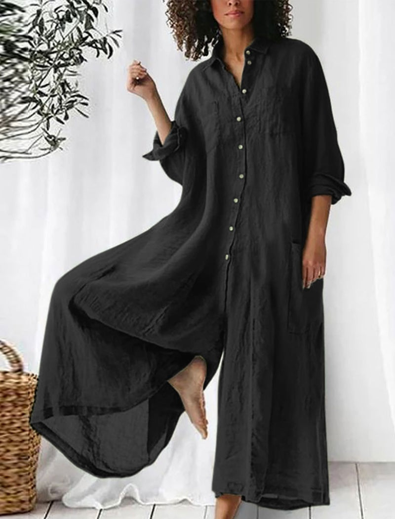 Button-Front Maxi Shirt Dress