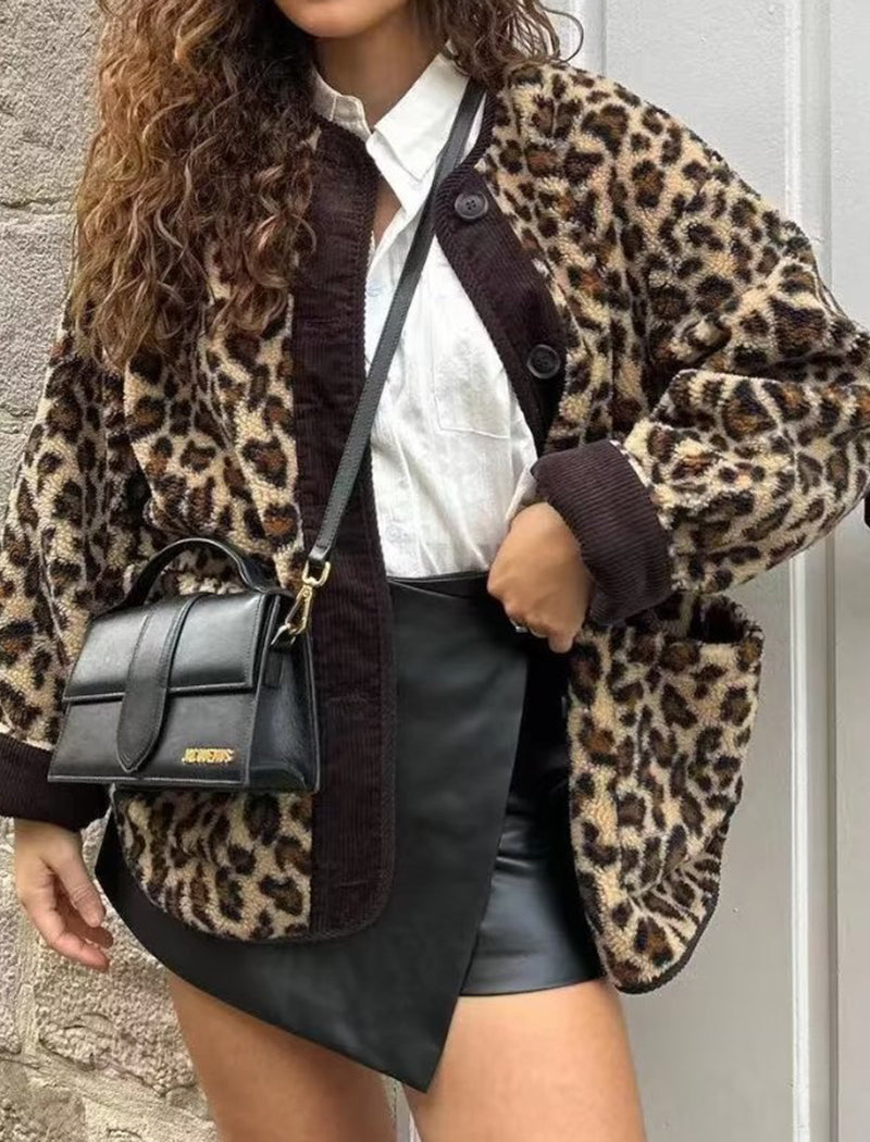 Button-Up Oversized Leopard Print Jacket