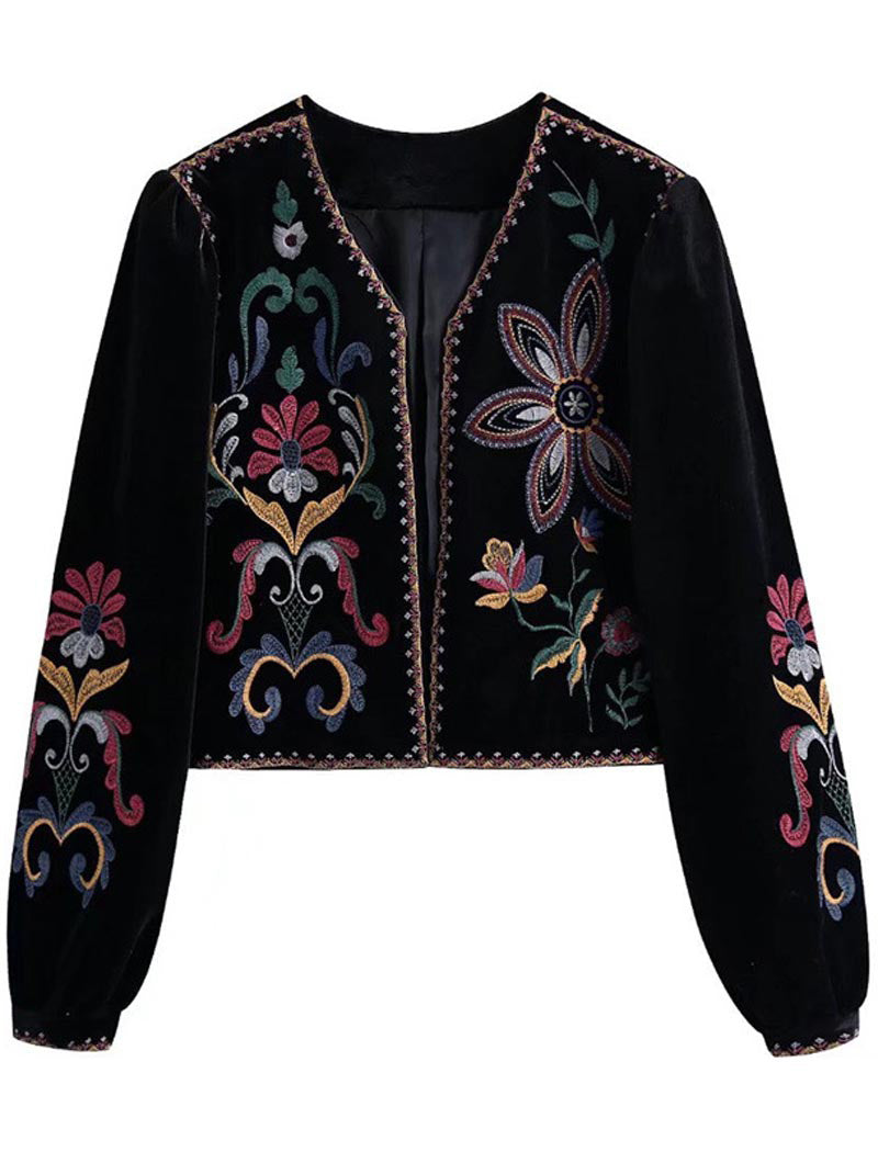 Floral Velvet Cropped Jacket