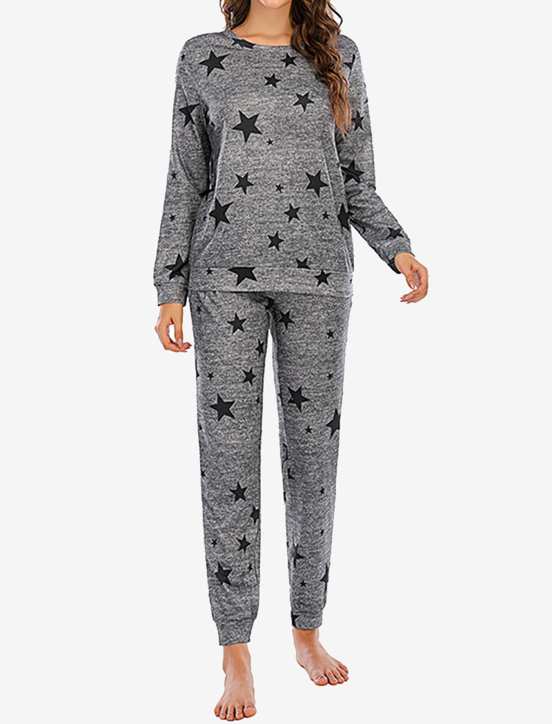 Star Print Long-Sleeve Top and Pants Pajama Set