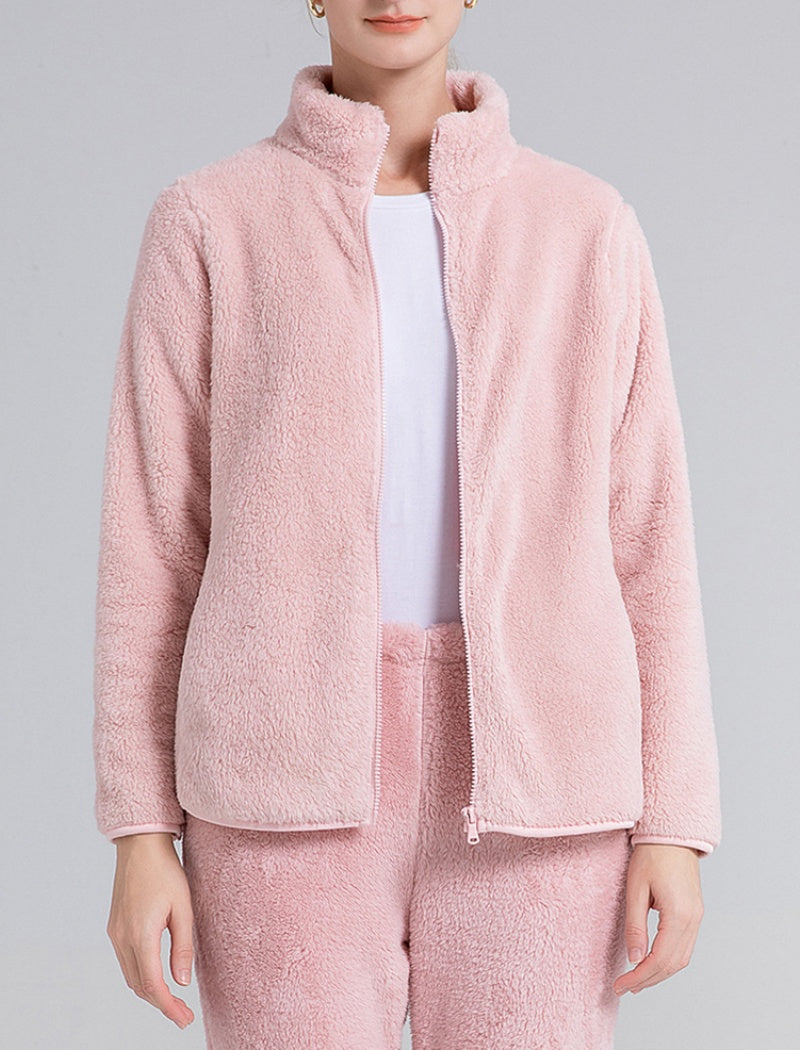 Fleece Zip-Up Jacket with Stand Collar