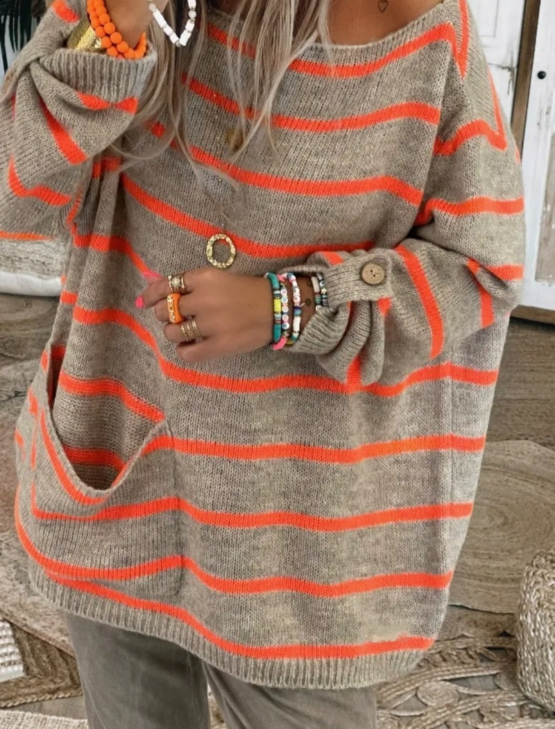 Colorblock Striped Loose Knit Sweater