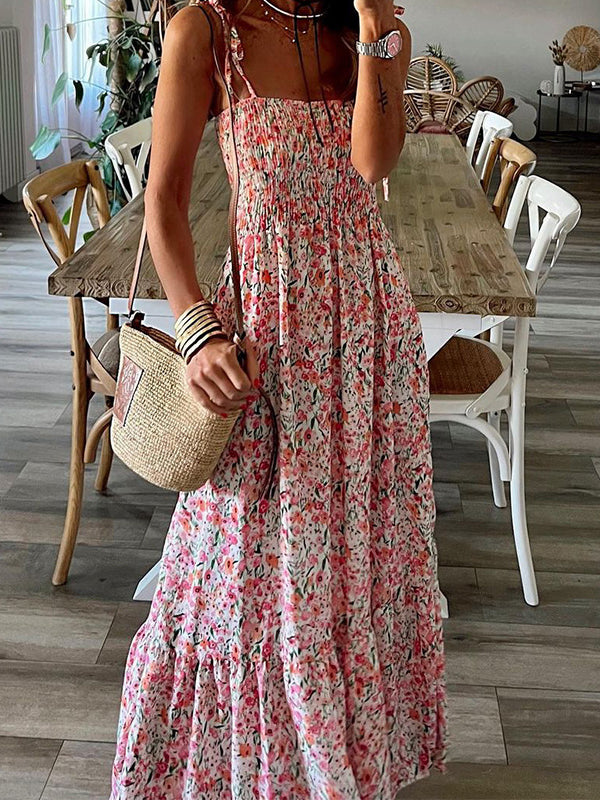 Floral Print Smocked Maxi Dress