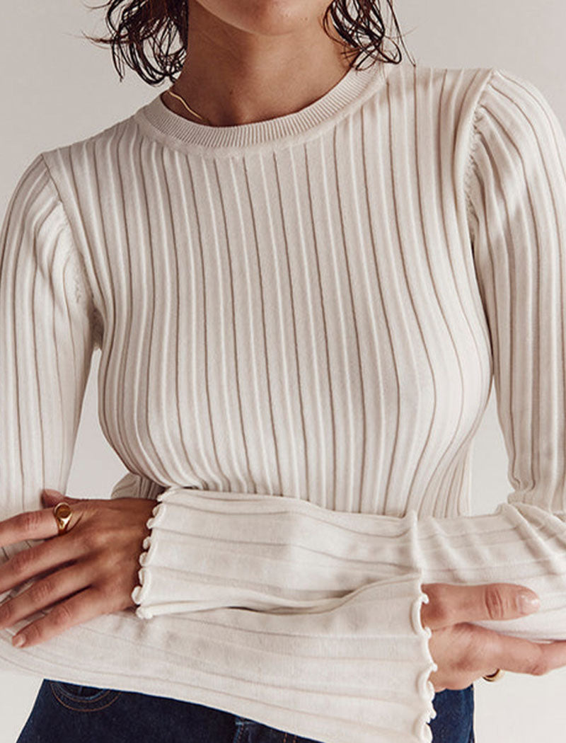 Bell Sleeve Ribbed Knit Top