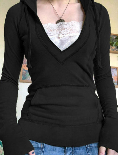 V-Neck Hoodie with Kangaroo Pocket