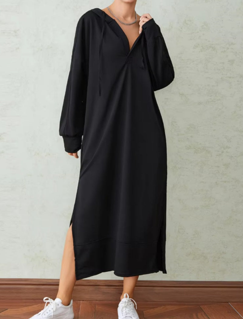 Solid Color Long Hooded Dress