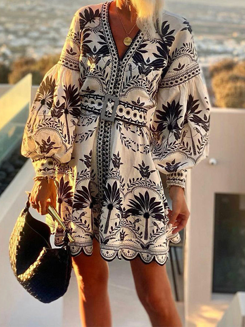 Graphic Long-Sleeve Mini Dress