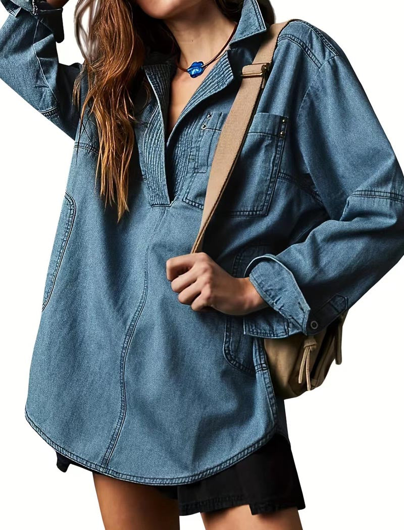 Denim V-Neck Shirt