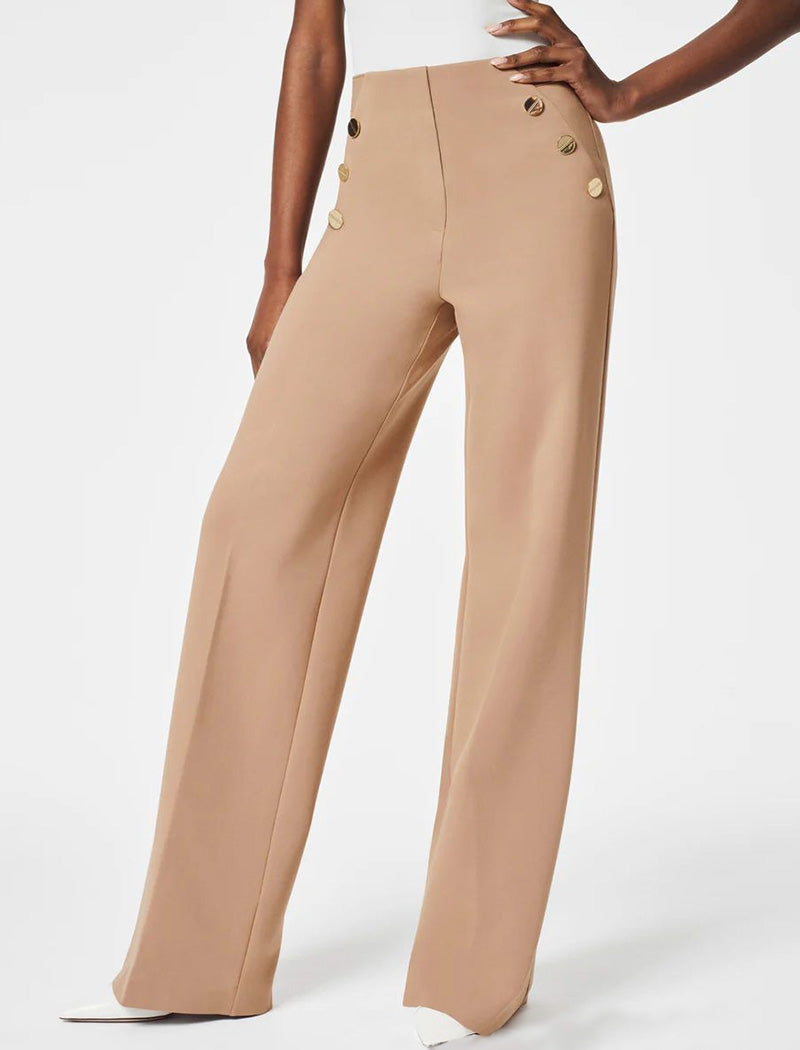 High-Waist Wide-Leg Pants with Button Accents
