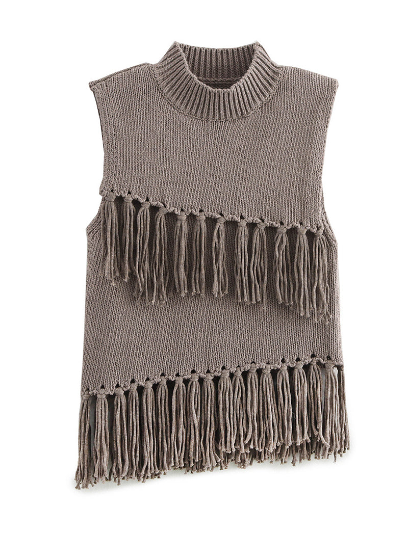 Fringe Detail Knitted Sleeveless Top