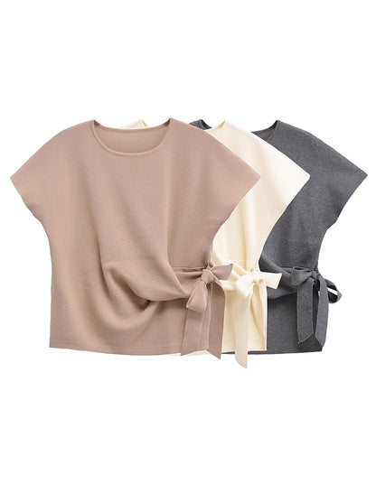 Drop Shoulder Short Sleeve Soft Knit Top